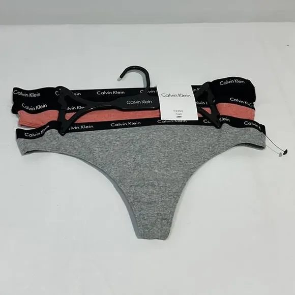 New with tags, 3 Pairs of Calvin Klein Thongs Panties, Black, Gray, Pink, LARGE - Picture 3 of 4